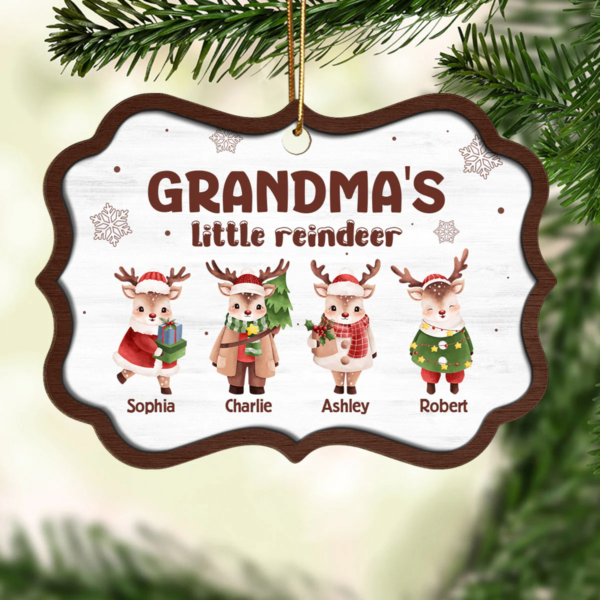 Grandma's Little Reindeers Cute Christmas Personalized Wooden Ornament - Image 3