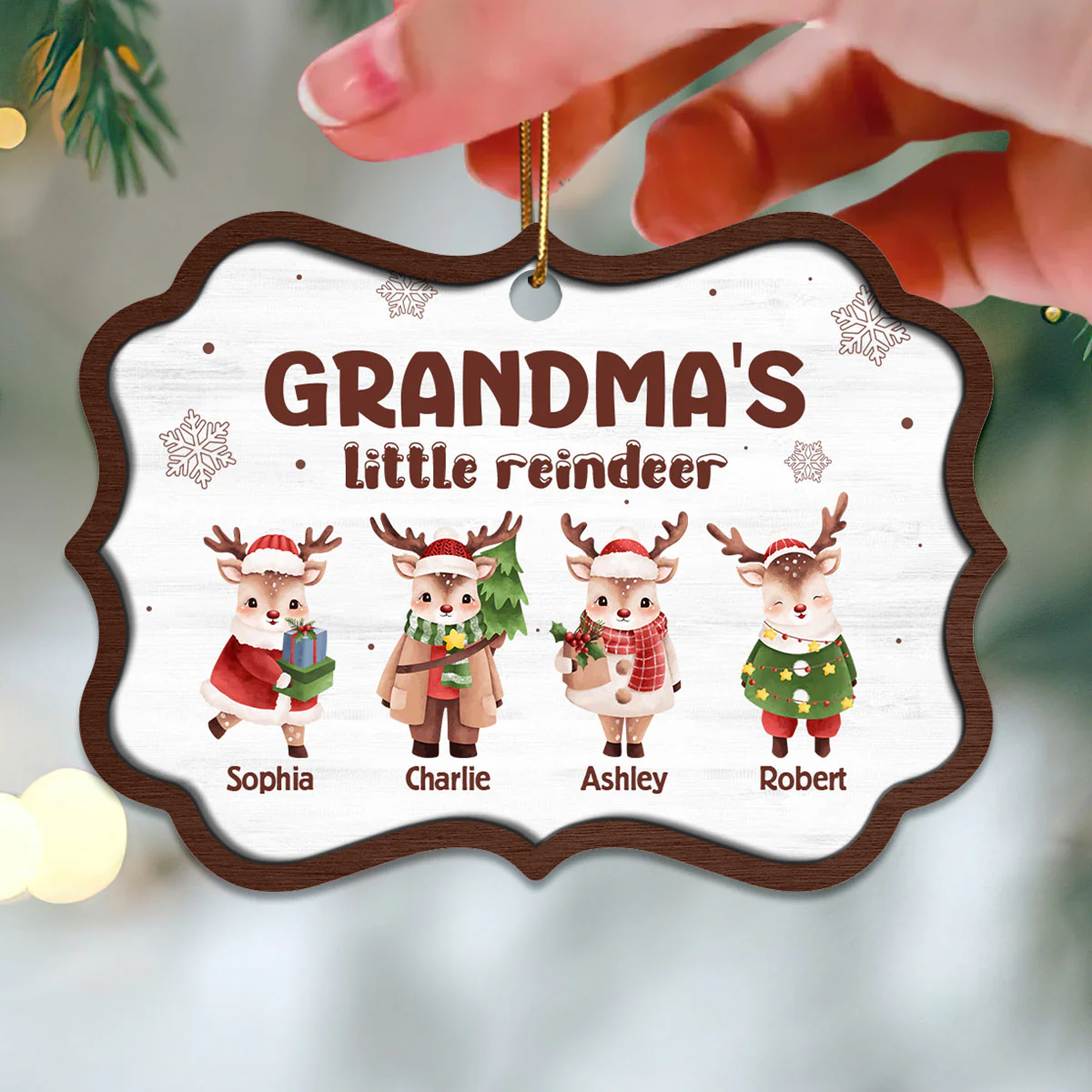 Grandma's Little Reindeers Cute Christmas Personalized Wooden Ornament - Image 4