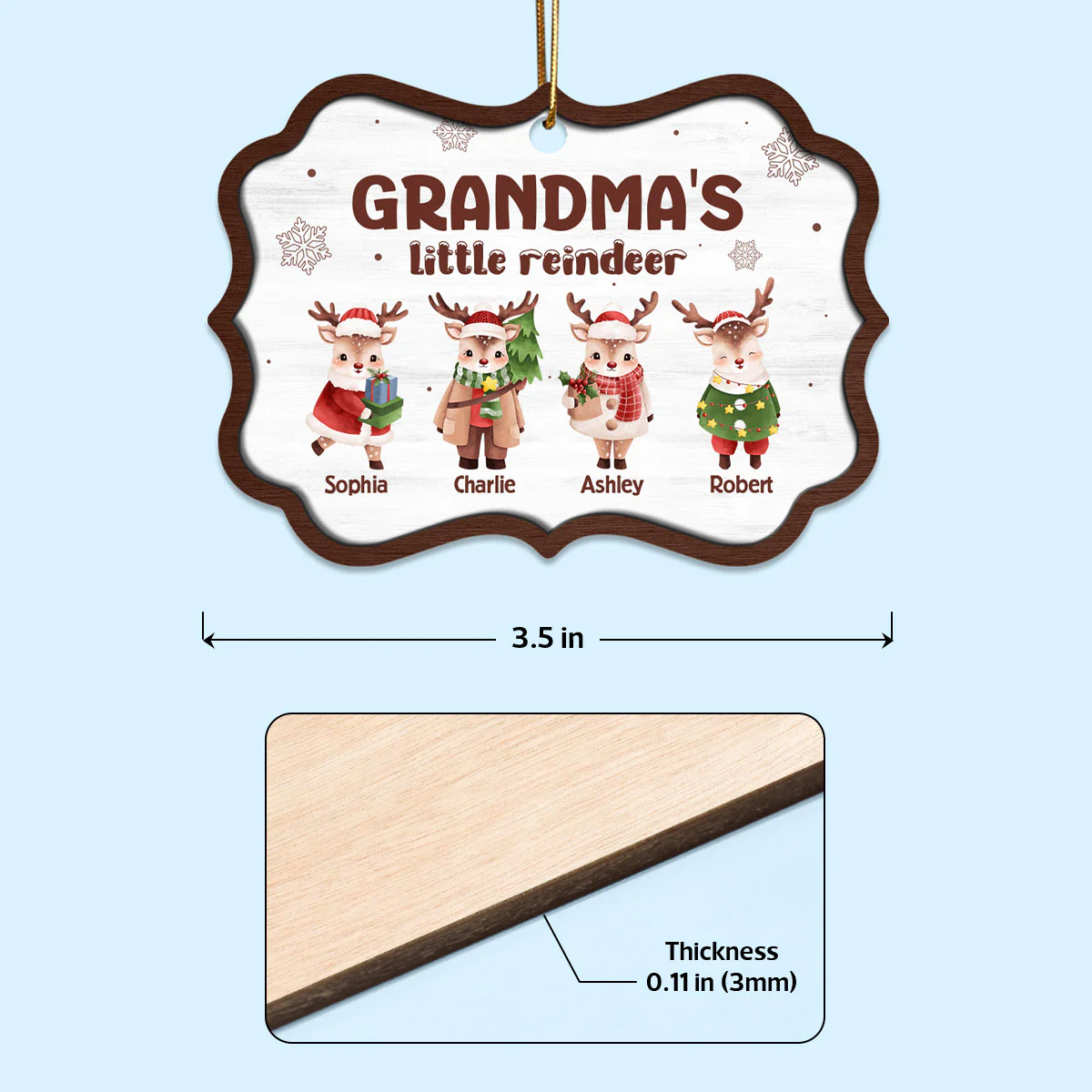 Grandma's Little Reindeers Cute Christmas Personalized Wooden Ornament - Image 5