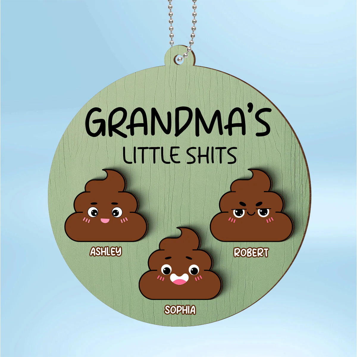 Grandma's Little Shit Personalized 2-Layer Wooden Ornament, Christmas Gift For Granddaughter Grandson Grandkids - Image 2
