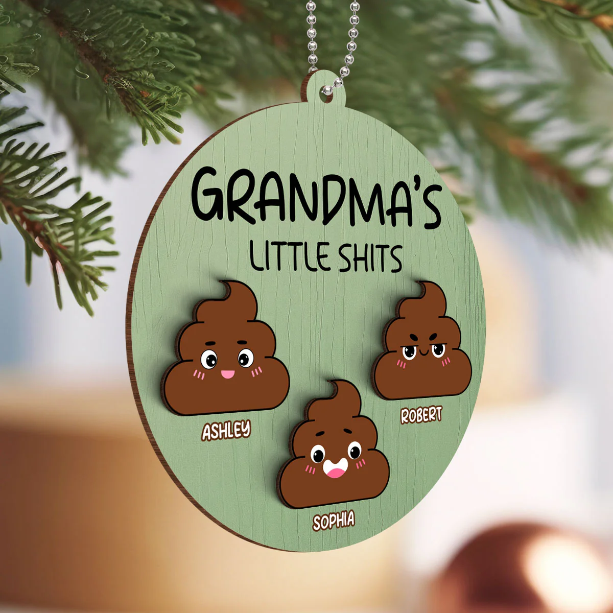 Grandma's Little Shit Personalized 2-Layer Wooden Ornament, Christmas Gift For Granddaughter Grandson Grandkids - Image 3