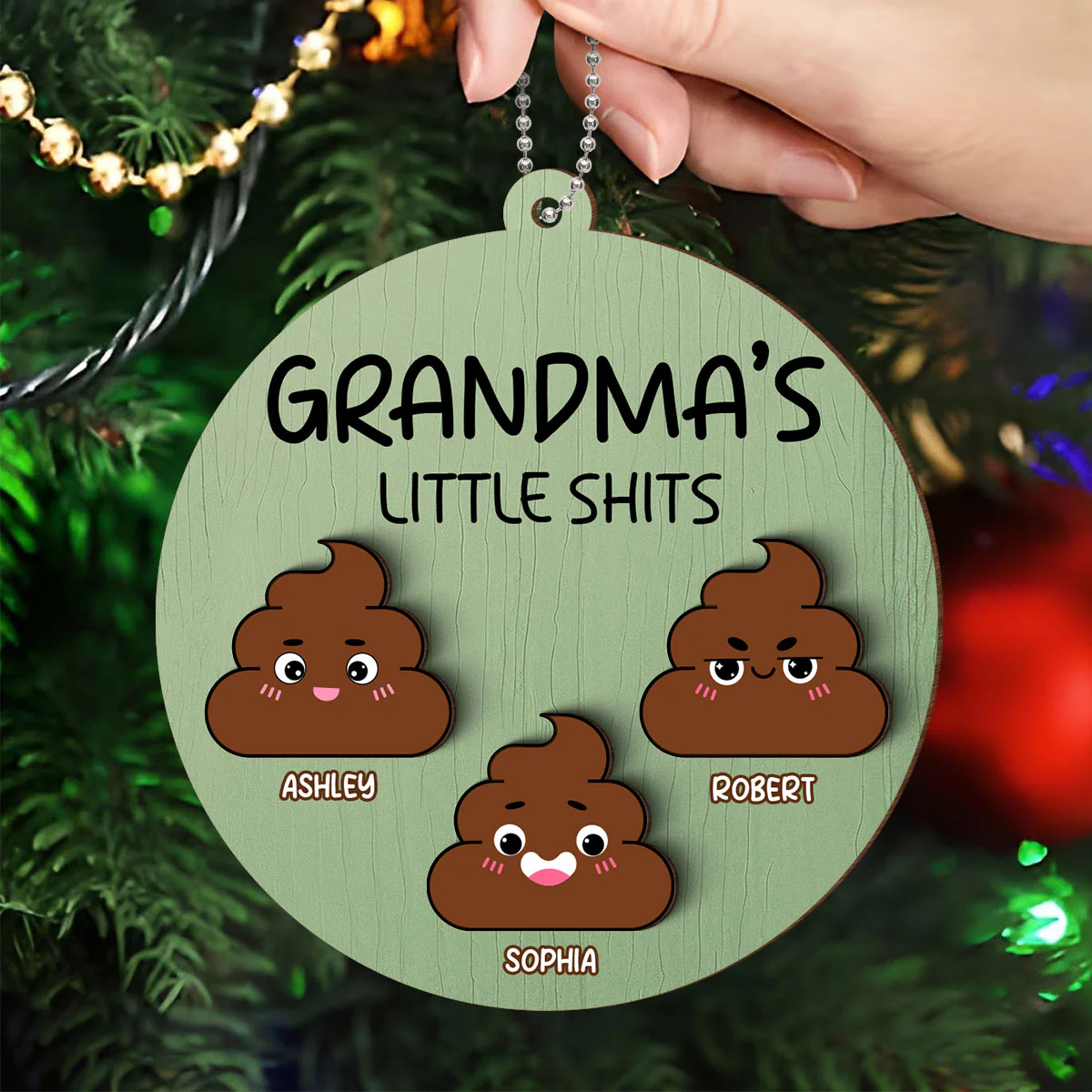 Grandma's Little Shit Personalized 2-Layer Wooden Ornament, Christmas Gift For Granddaughter Grandson Grandkids - Image 4