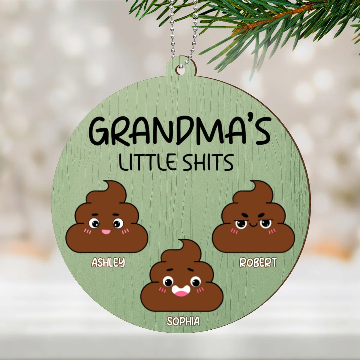 Grandma's Little Shit Personalized 2-Layer Wooden Ornament, Christmas Gift For Granddaughter Grandson Grandkids - Image 8
