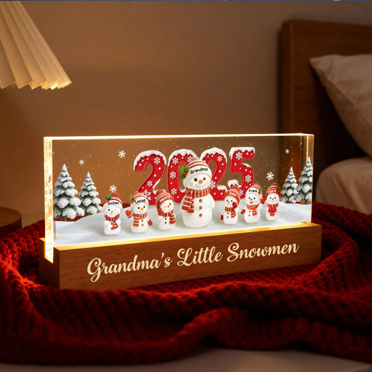 Grandma's Little Snowmen - Personalized Acrylic Block LED Night Light - Christmas Gift for Grandma - Image 2