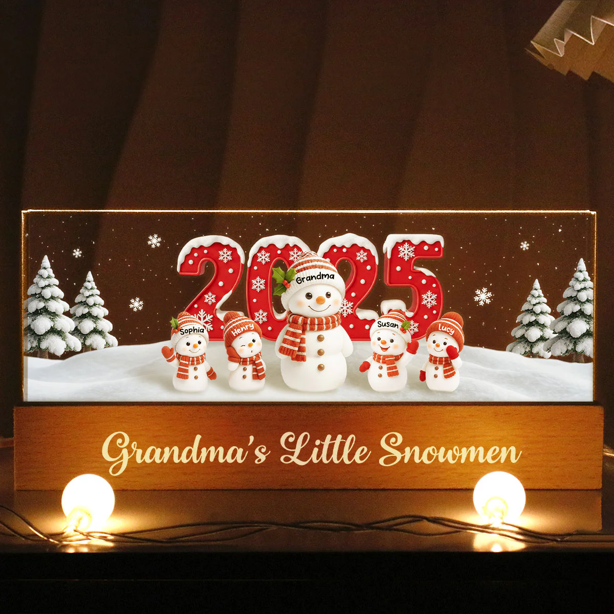 Grandma's Little Snowmen - Personalized Acrylic Block LED Night Light - Christmas Gift for Grandma - Image 3