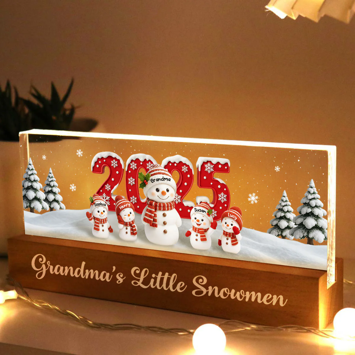 Grandma's Little Snowmen - Personalized Acrylic Block LED Night Light - Christmas Gift for Grandma - Image 6