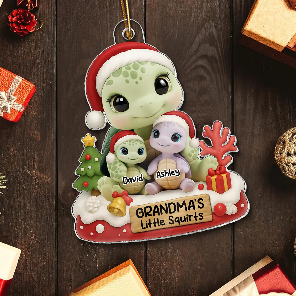 Grandma's Little Squirt Turtle Personalized Acrylic Ornament, Christmas Gift for Grandma - Image 9