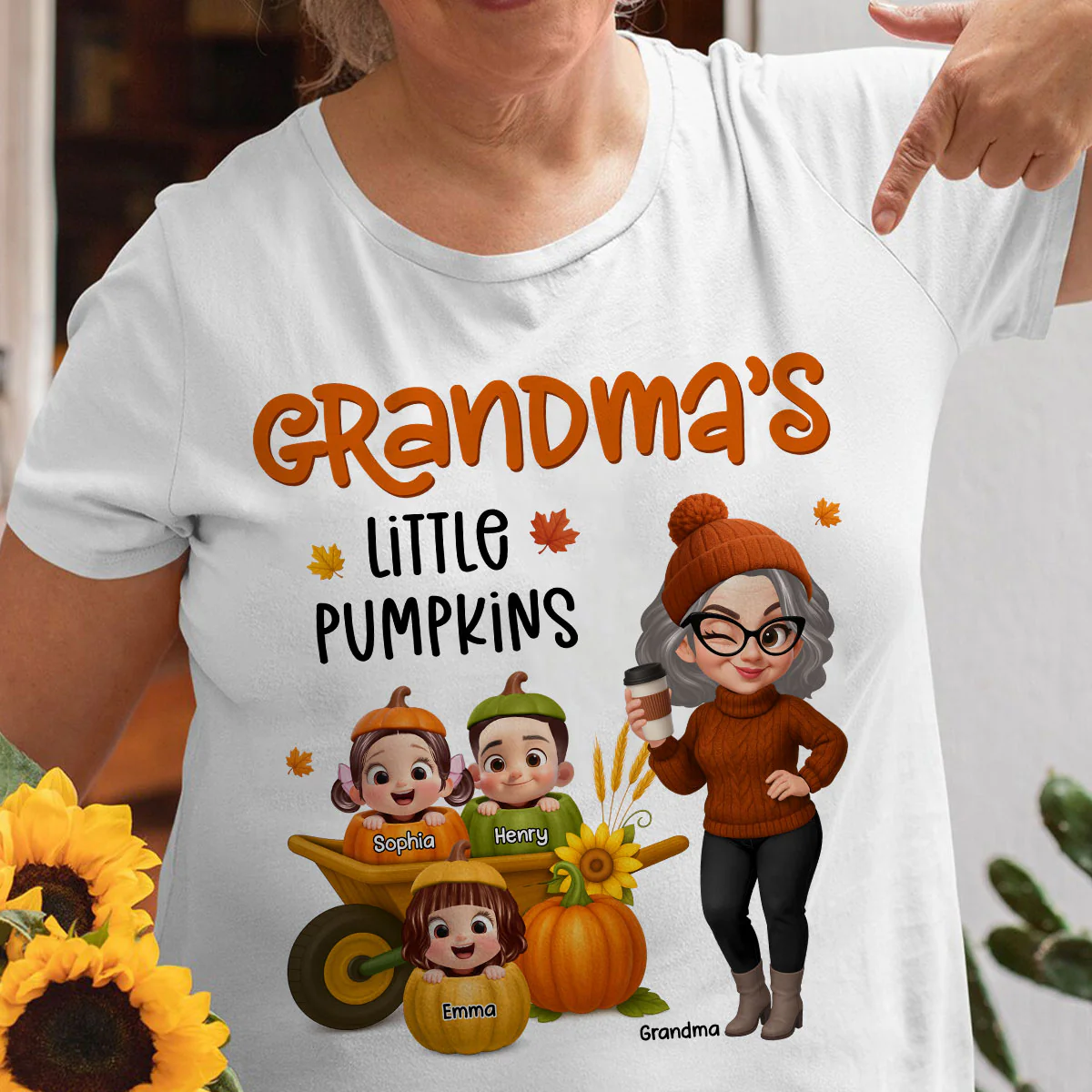 Grandma's Litttle Pumpkins Pretty Grandma And Kids Personalized Shirt, Fall Season gift - Image 5