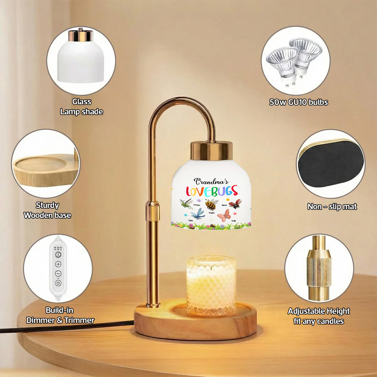 Grandma's Love Bugs Custom Grandkids Name - Personalized Candle Warmer Lamp - Mother's Day Gift For Grandma, Mom - Image 9