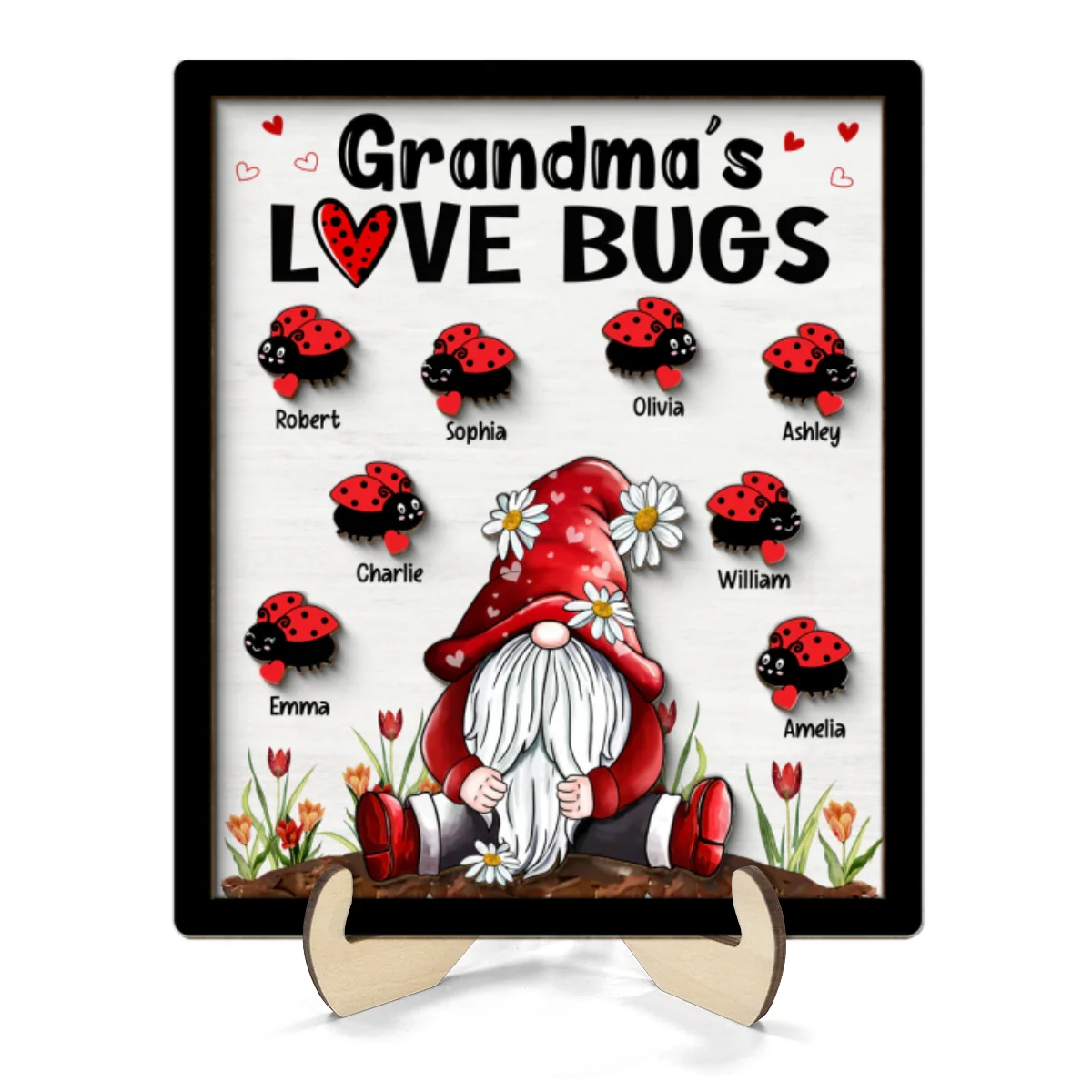 Grandma‘s Love Bugs Gnome Personalized 2-Layer Wooden Plaque - Image 10