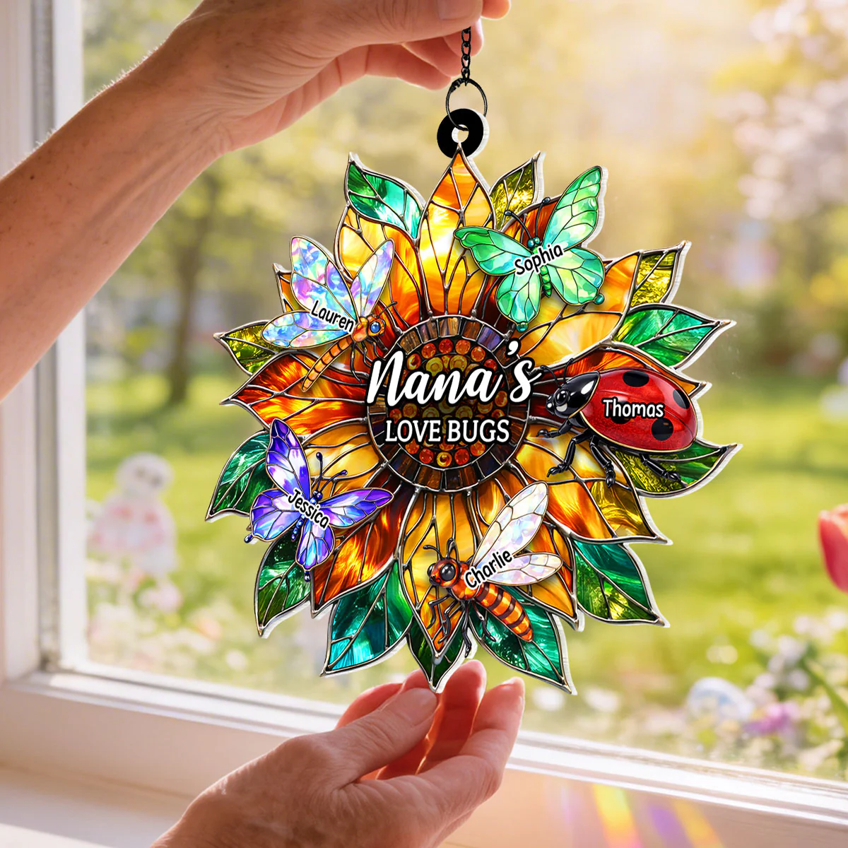 Grandma's Love Bugs Sunflower - Personalized Suncatcher - Mother's Day Gift for Mom, Grandma, Wife - Image 3