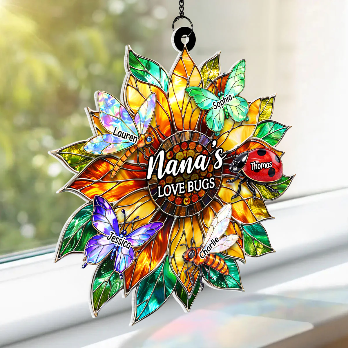 Grandma's Love Bugs Sunflower - Personalized Suncatcher - Mother's Day Gift for Mom, Grandma, Wife - Image 4