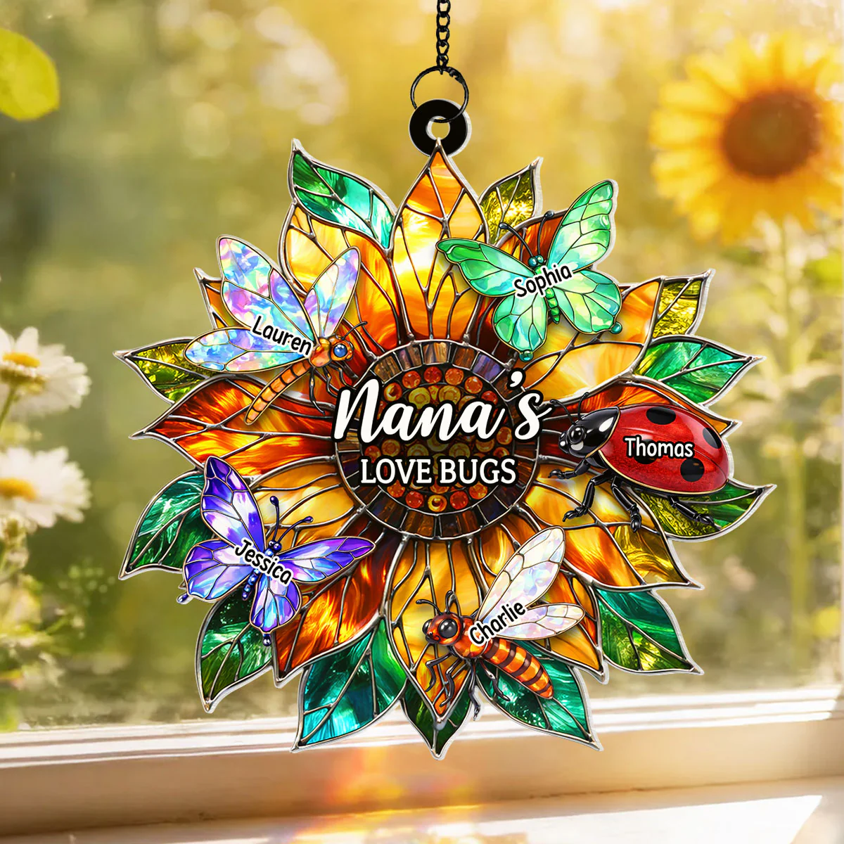 Grandma's Love Bugs Sunflower - Personalized Suncatcher - Mother's Day Gift for Mom, Grandma, Wife - Image 7