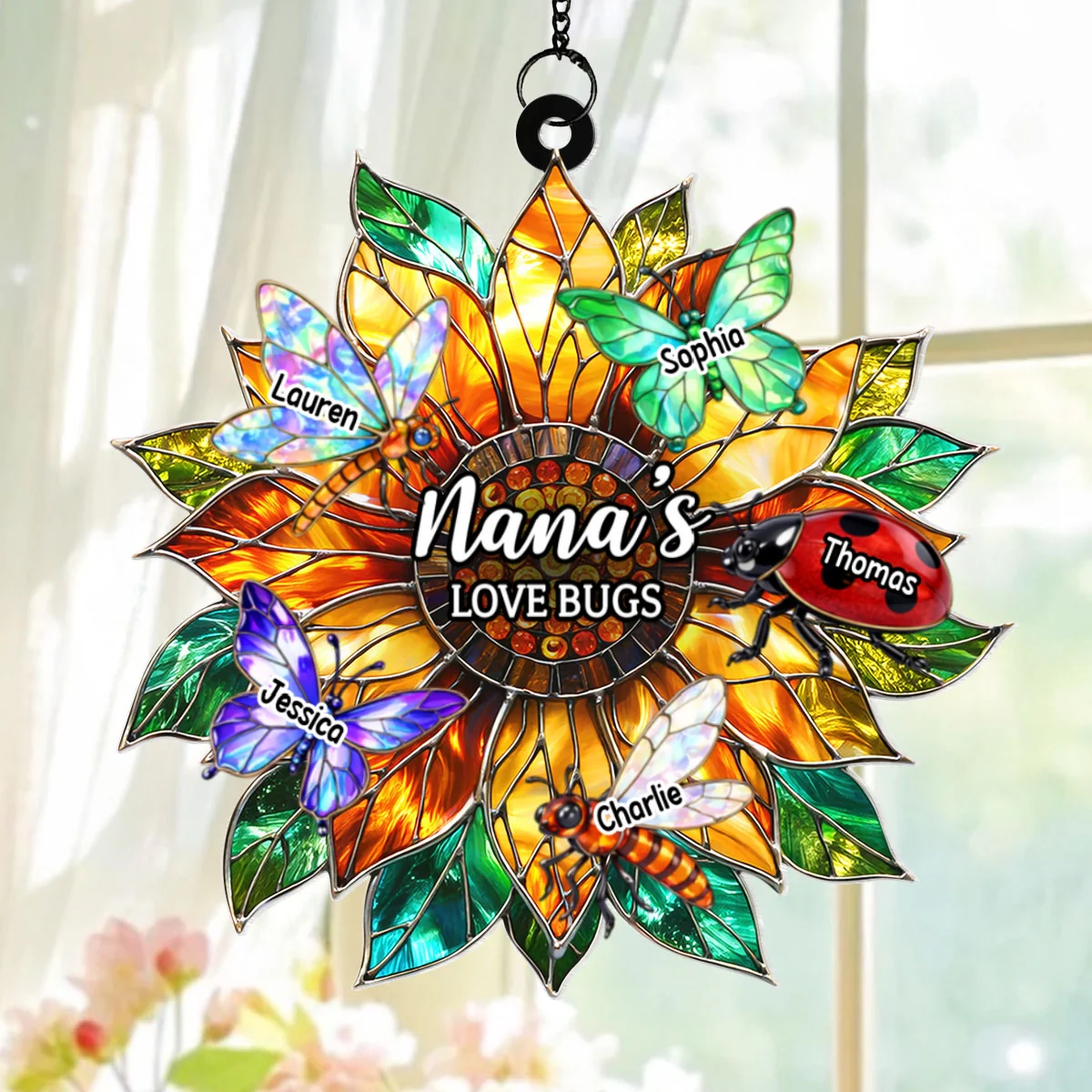Grandma's Love Bugs Sunflower - Personalized Suncatcher - Mother's Day Gift for Mom, Grandma, Wife - Image 9