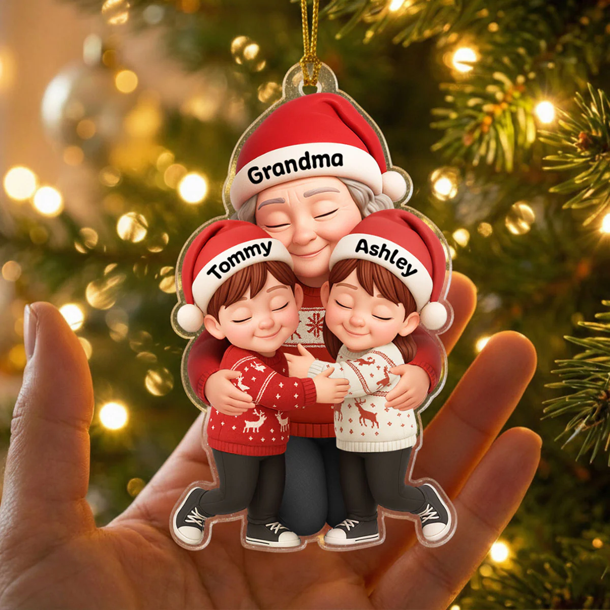 Grandma’s Loving Embrace – Custom Ornament with Grandkids’ Names – A Cherished Christmas Keepsake for Grandma, Grandkids - Image 3