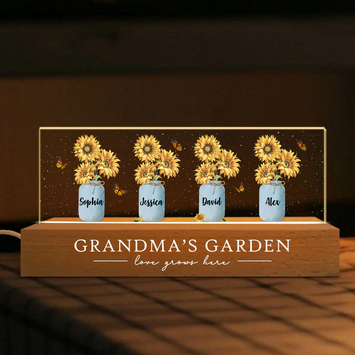 Grandma‘s Mom Garden Sunflower Personalized Acrylic Block LED Night Light - Image 5