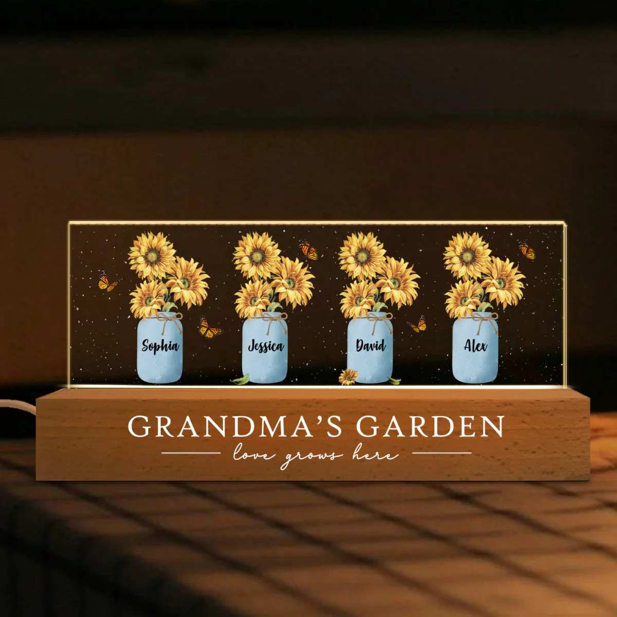 Grandma‘s Mom Garden Sunflower Personalized Acrylic Block LED Night Light - Image 6