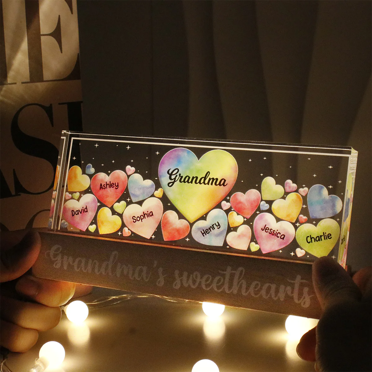 Grandma‘s Mom Sweethearts Personalized Acrylic Block LED Night Light - Image 5