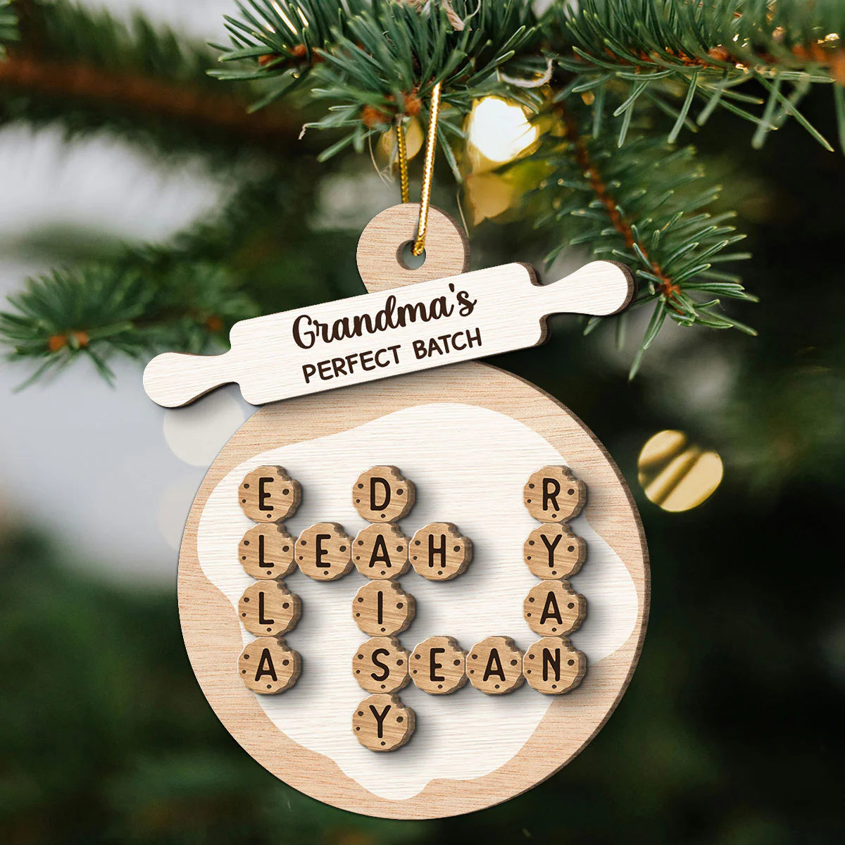 Grandma's Perfect Batch Cookies Crossword Puzzle Personalized 2-Layer Wooden Ornament