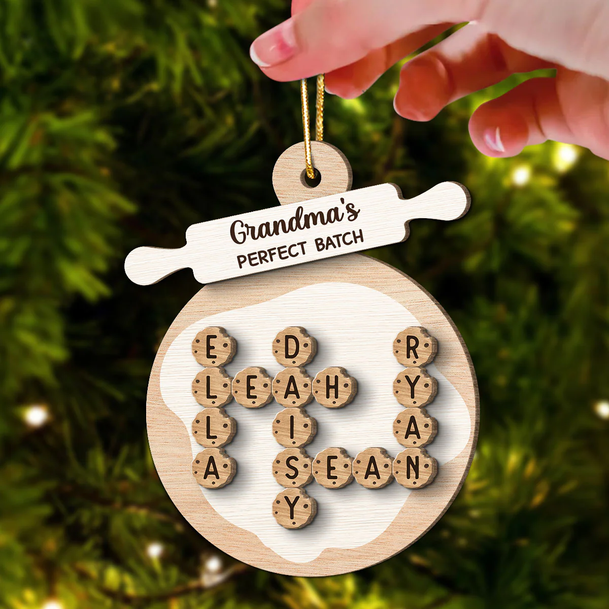 Grandma's Perfect Batch Cookies Crossword Puzzle Personalized 2-Layer Wooden Ornament - Image 3