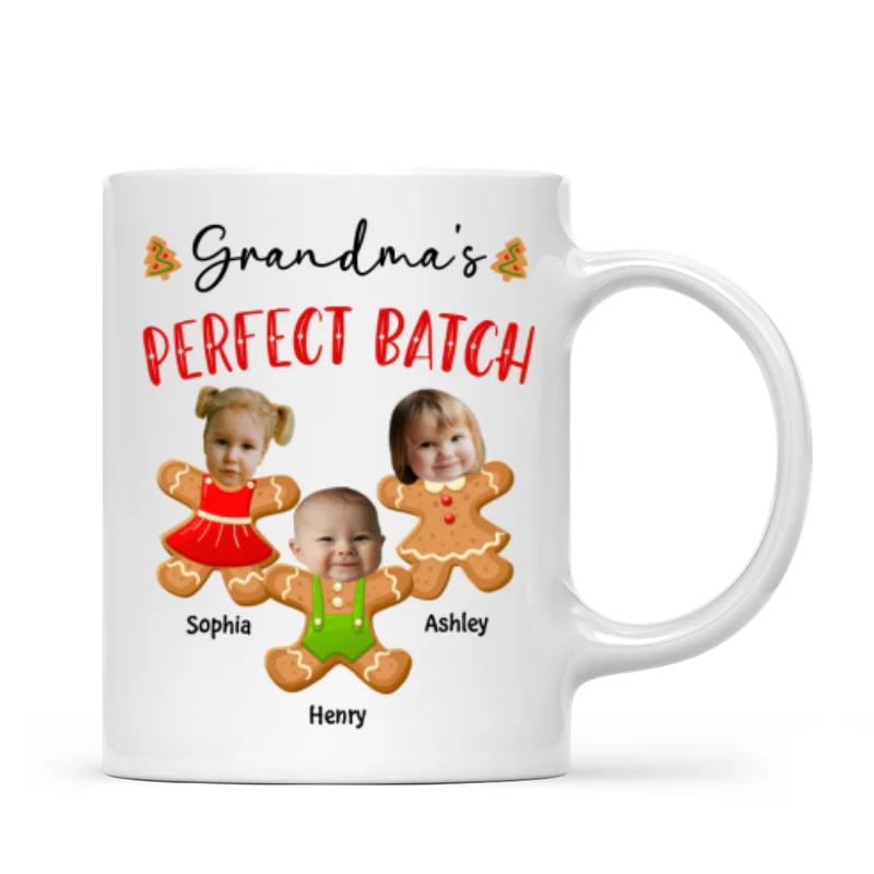 Grandma's Perfect Batch Cute Grandkids Photo Gingerbread Christmas Personalized Mug - Image 10