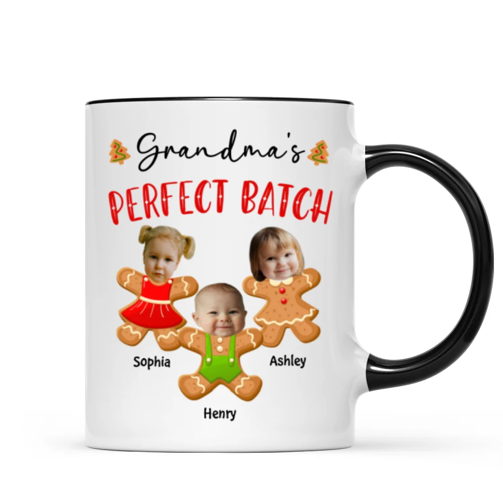 Grandma's Perfect Batch Cute Grandkids Photo Gingerbread Christmas Personalized Mug - Image 11