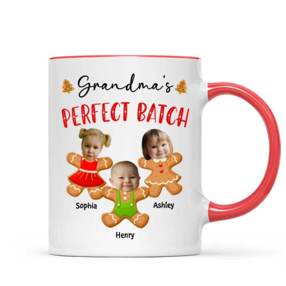 Grandma's Perfect Batch Cute Grandkids Photo Gingerbread Christmas Personalized Mug - Image 13