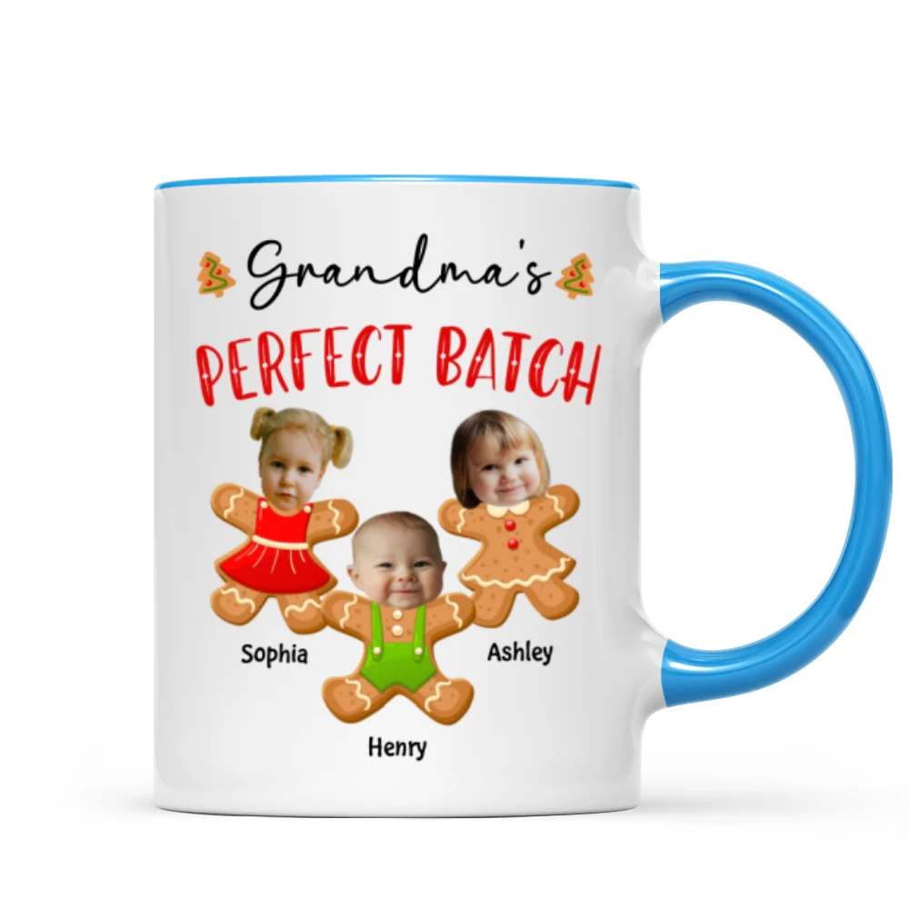 Grandma's Perfect Batch Cute Grandkids Photo Gingerbread Christmas Personalized Mug - Image 14