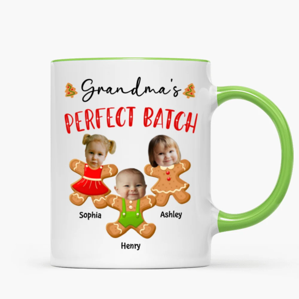Grandma's Perfect Batch Cute Grandkids Photo Gingerbread Christmas Personalized Mug - Image 16