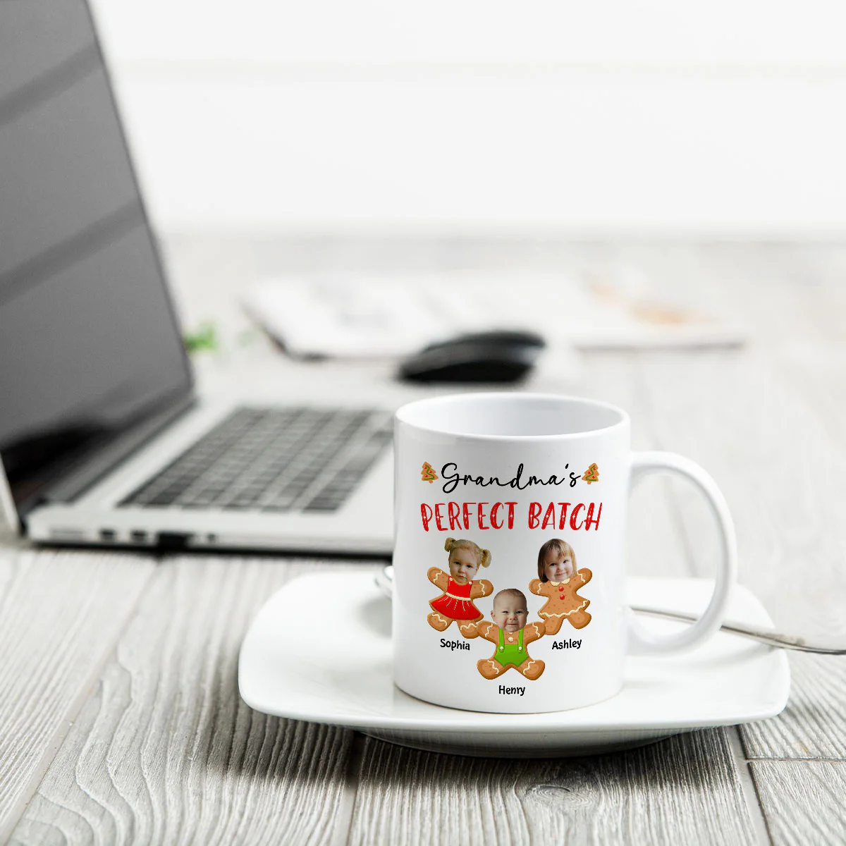 Grandma's Perfect Batch Cute Grandkids Photo Gingerbread Christmas Personalized Mug - Image 6