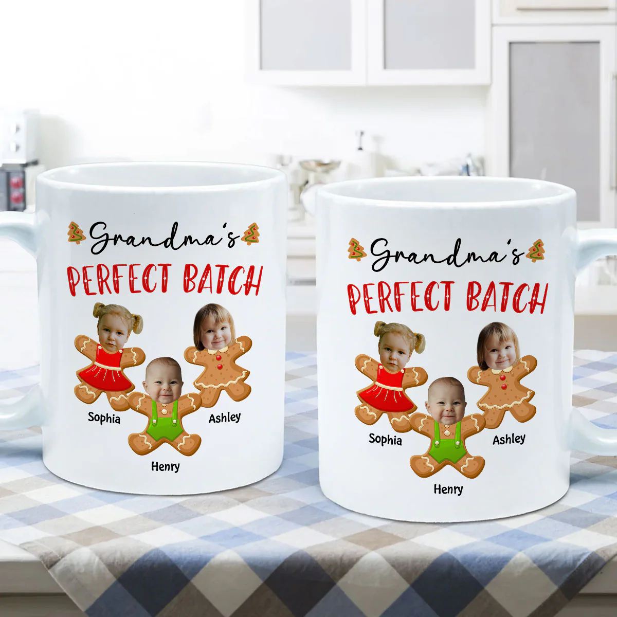 Grandma's Perfect Batch Cute Grandkids Photo Gingerbread Christmas Personalized Mug - Image 7