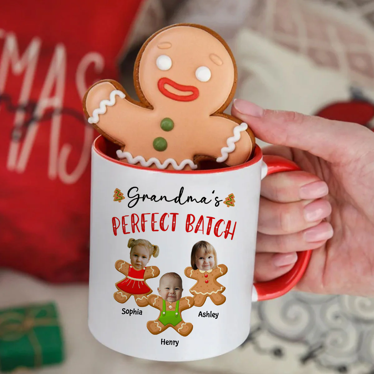 Grandma's Perfect Batch Cute Grandkids Photo Gingerbread Christmas Personalized Mug - Image 8
