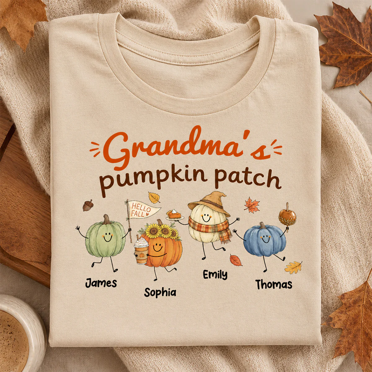 Grandma's Pumpkin Patch Cute Characters - Personalized Shirt - Fall Season Shirt For Grandma, Mom - Image 2
