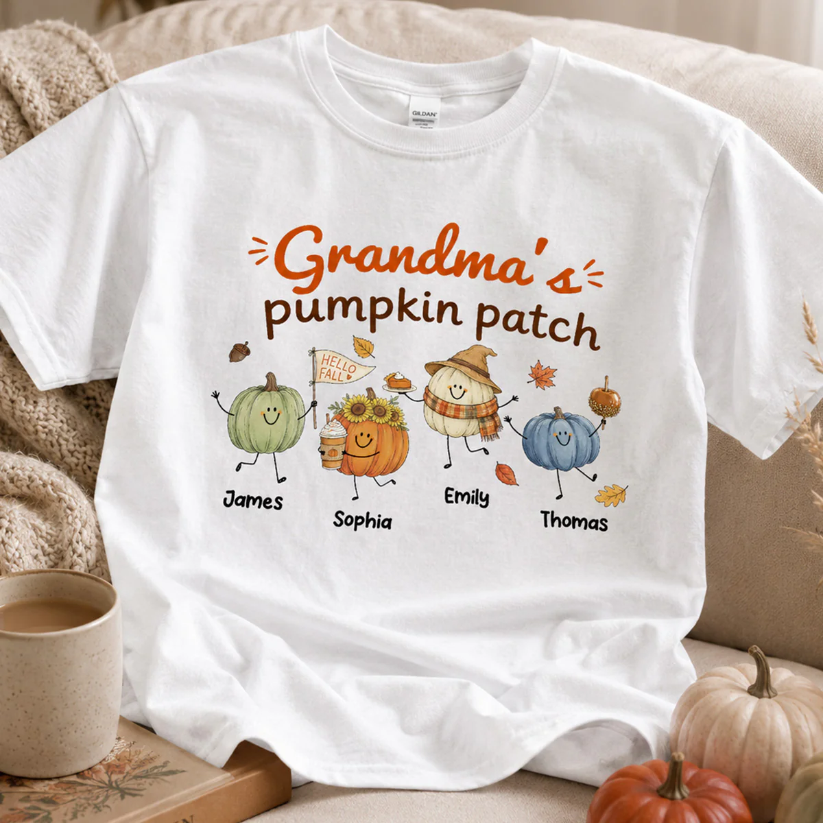 Grandma's Pumpkin Patch Cute Characters - Personalized Shirt - Fall Season Shirt For Grandma, Mom - Image 3