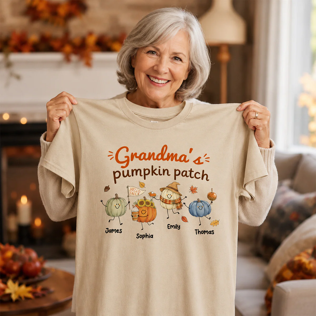 Grandma's Pumpkin Patch Cute Characters - Personalized Shirt - Fall Season Shirt For Grandma, Mom - Image 4