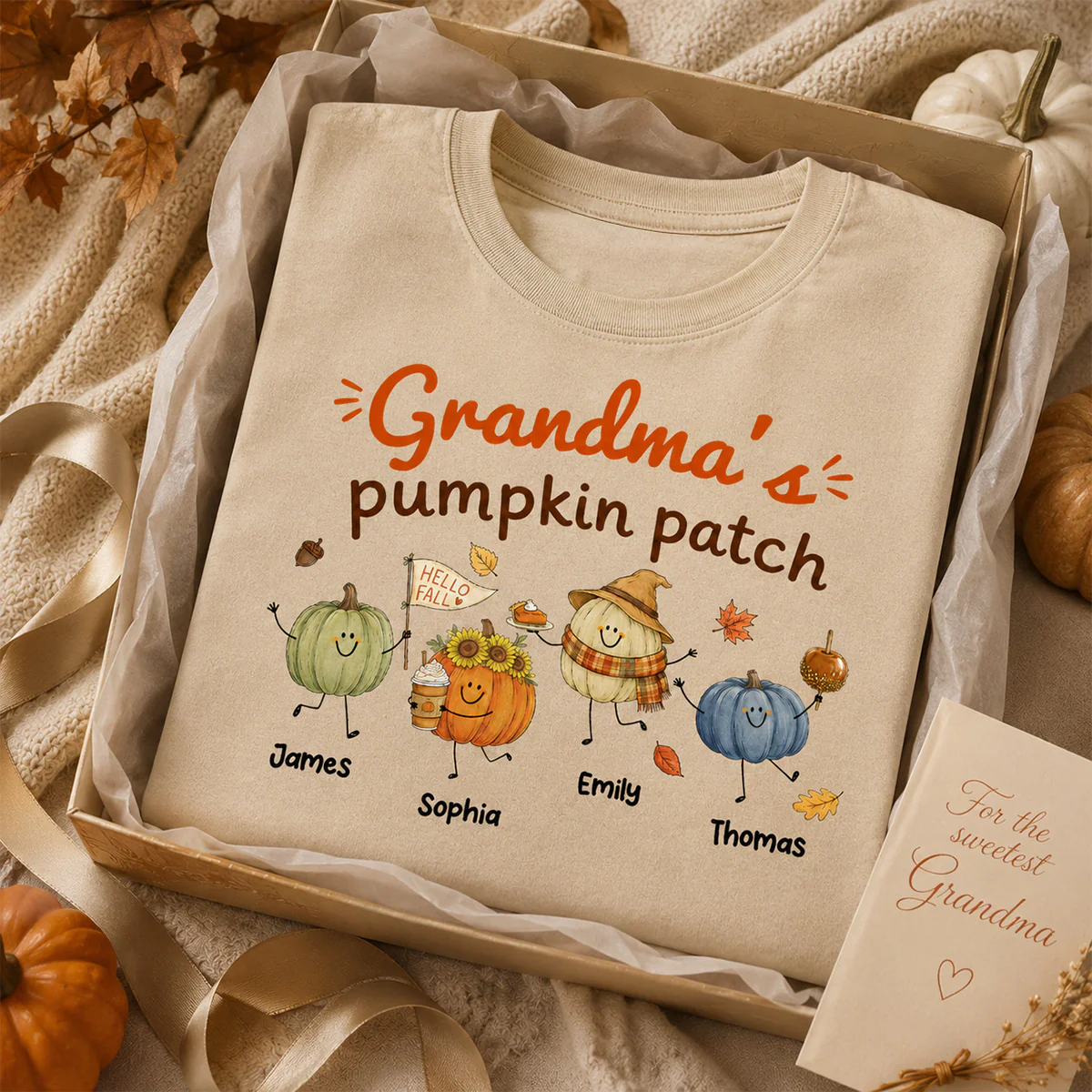Grandma's Pumpkin Patch Cute Characters - Personalized Shirt - Fall Season Shirt For Grandma, Mom - Image 6