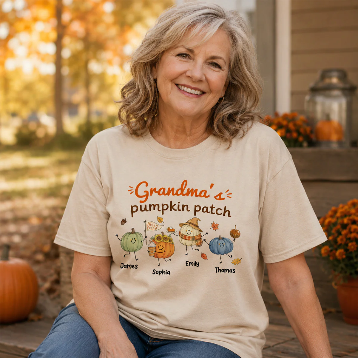 Grandma's Pumpkin Patch Cute Characters - Personalized Shirt - Fall Season Shirt For Grandma, Mom - Image 7