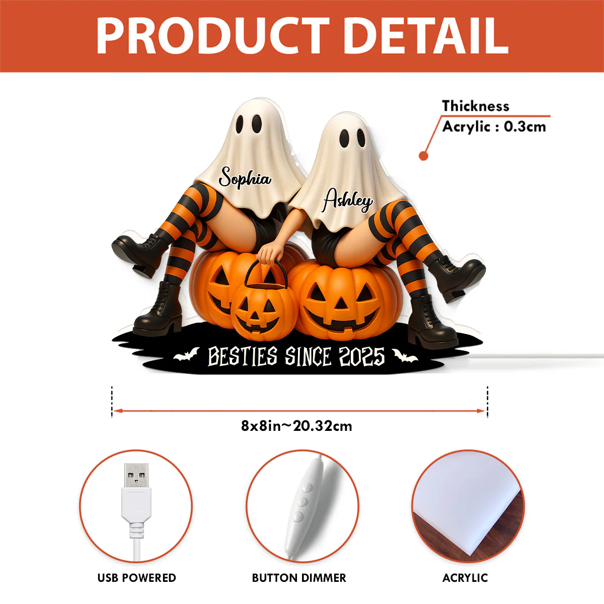 Ghost Besties Sitting Personalized Light Box, Halloween Decor for Besties, Gift for Best Friends - Image 10