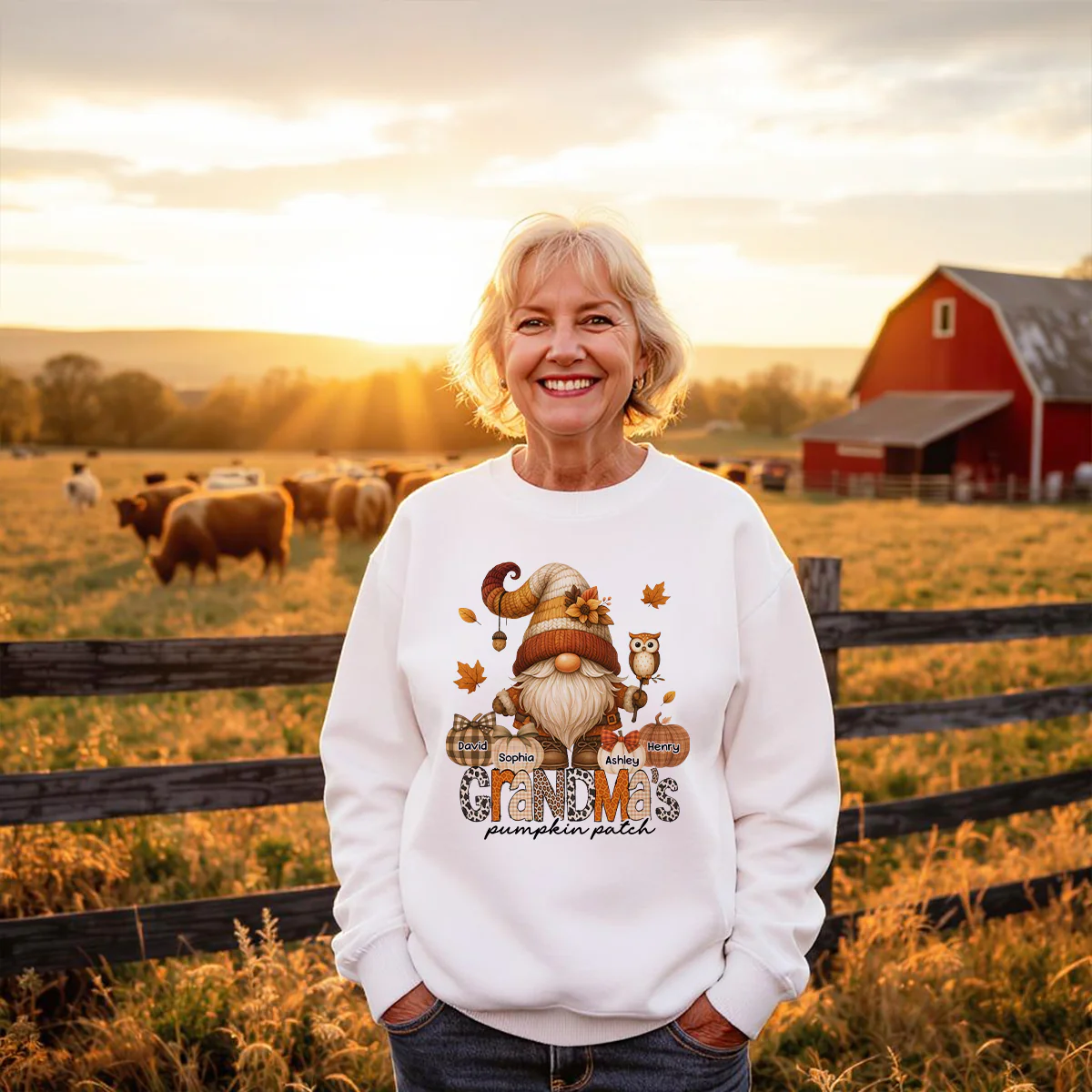 Grandma's Pumpkin Patch Cute Fall Gnome Personalized Sweatshirt, Cozy Fall Shirt for Grandma, Mom - Image 2