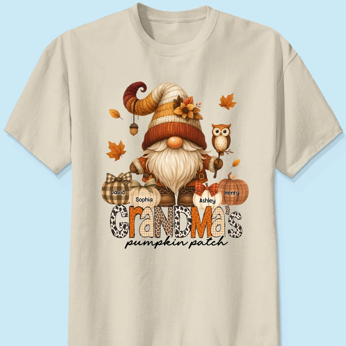 Grandma's Pumpkin Patch Cute Fall Gnome Personalized Sweatshirt, Cozy Fall Shirt for Grandma, Mom - Image 20