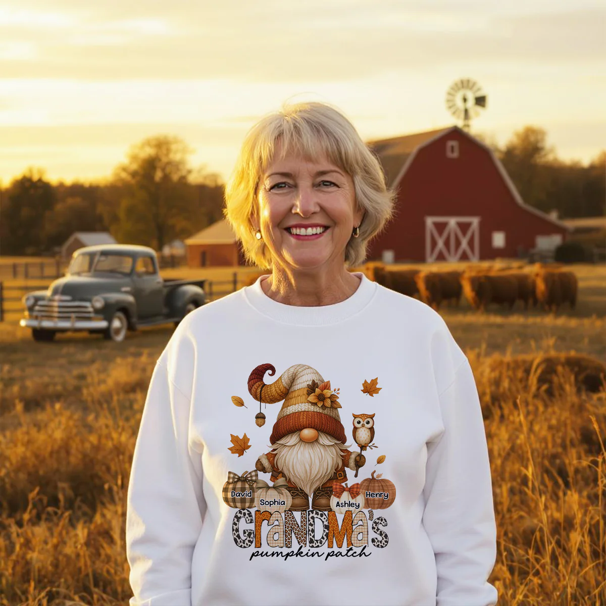 Grandma's Pumpkin Patch Cute Fall Gnome Personalized Sweatshirt, Cozy Fall Shirt for Grandma, Mom - Image 5