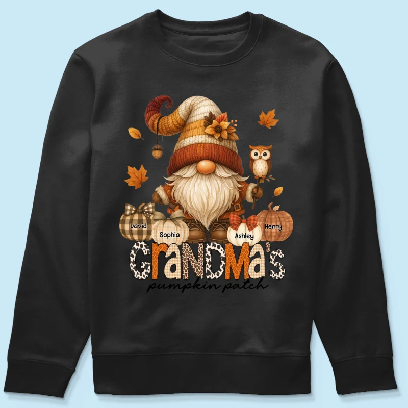 Grandma's Pumpkin Patch Cute Fall Gnome Personalized Sweatshirt, Cozy Fall Shirt for Grandma, Mom - Image 60