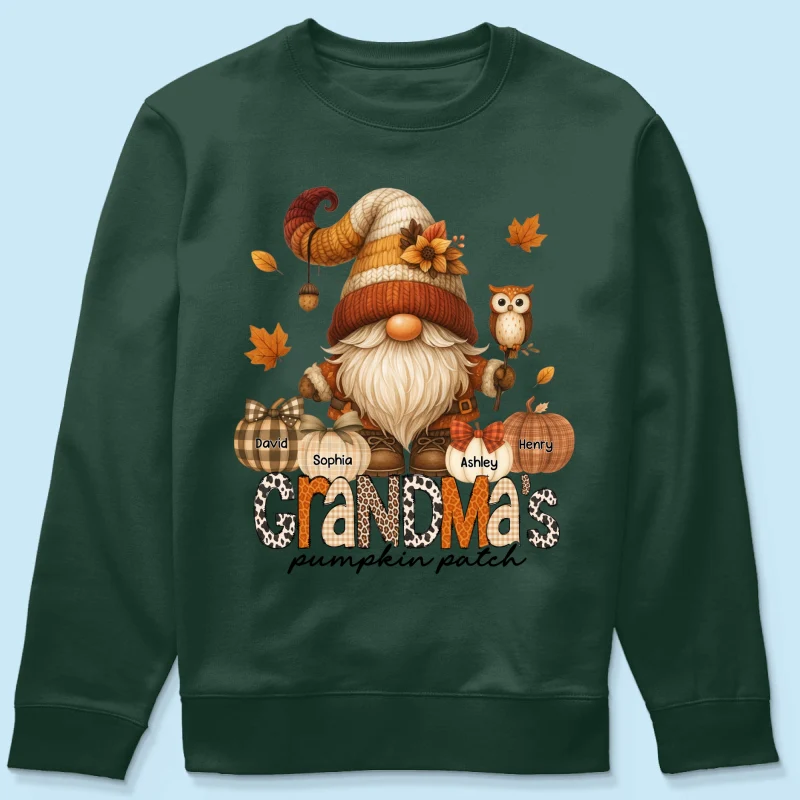 Grandma's Pumpkin Patch Cute Fall Gnome Personalized Sweatshirt, Cozy Fall Shirt for Grandma, Mom - Image 63