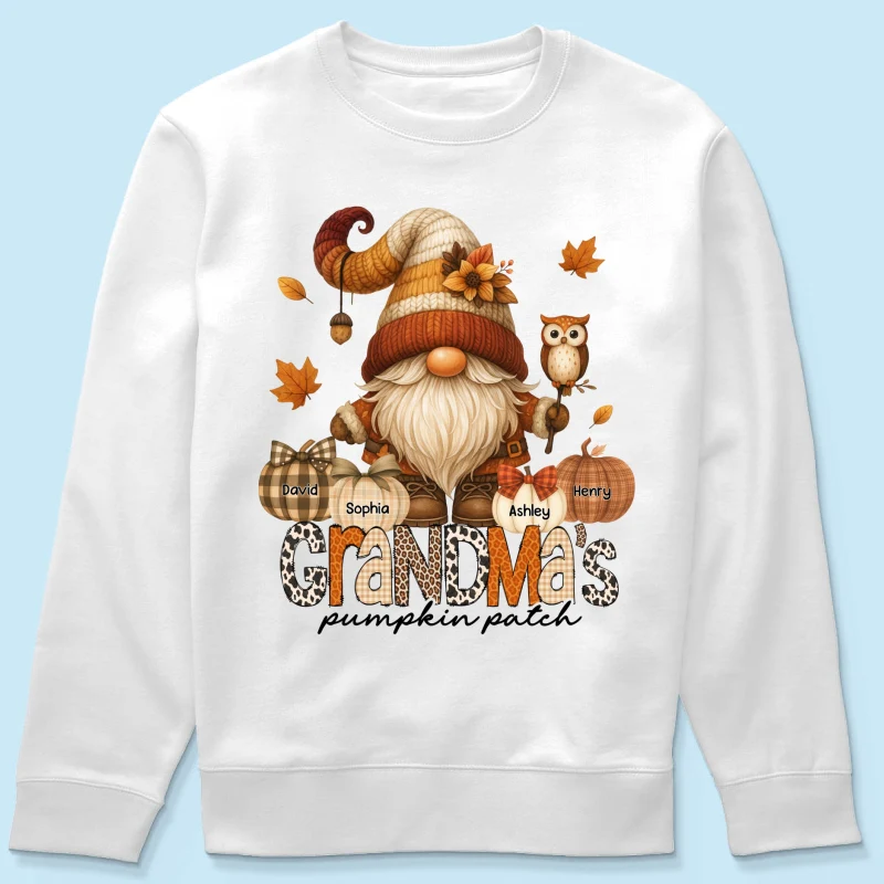 Grandma's Pumpkin Patch Cute Fall Gnome Personalized Sweatshirt, Cozy Fall Shirt for Grandma, Mom - Image 67