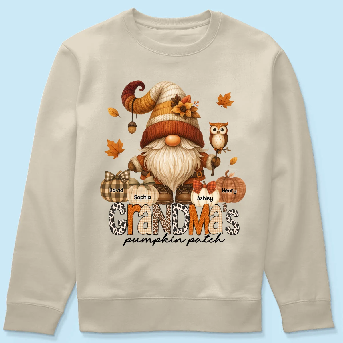 Grandma's Pumpkin Patch Cute Fall Gnome Personalized Sweatshirt, Cozy Fall Shirt for Grandma, Mom - Image 73