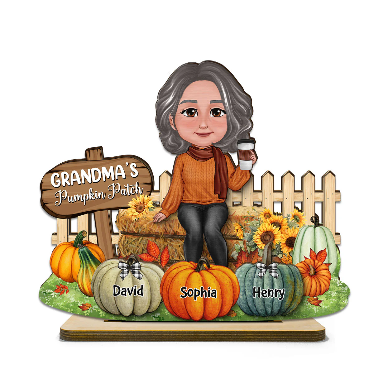 Grandma's Pumpkin Patch Fall Season Tier Tray Decor Personalized 2-Layer Standing Wooden Plaque - Image 10