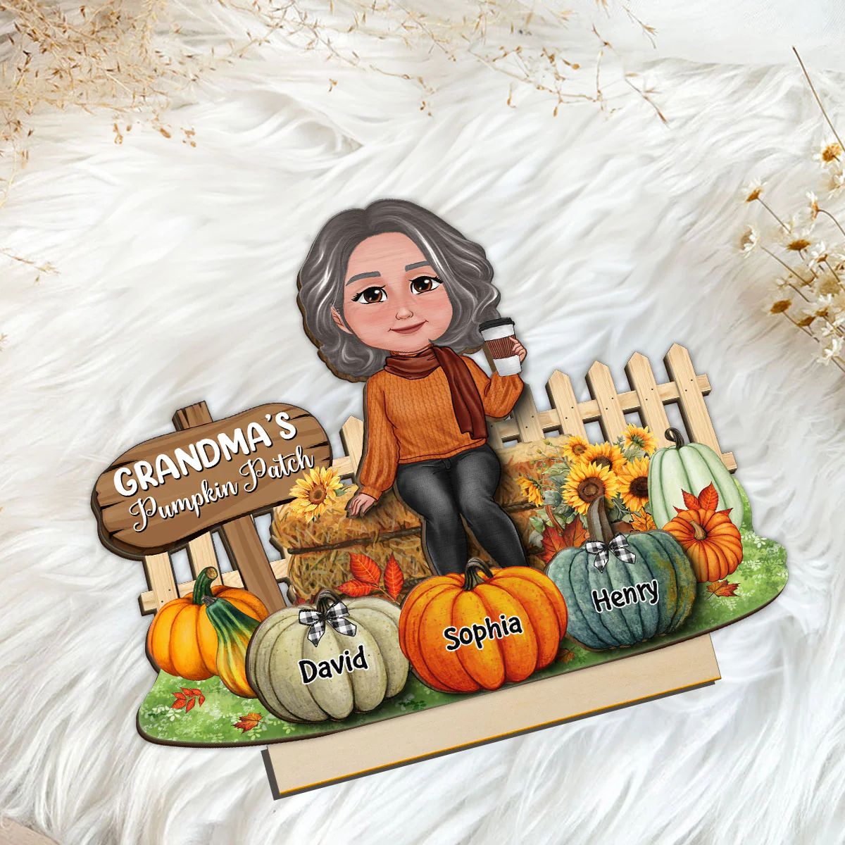 Grandma's Pumpkin Patch Fall Season Tier Tray Decor Personalized 2-Layer Standing Wooden Plaque - Image 13