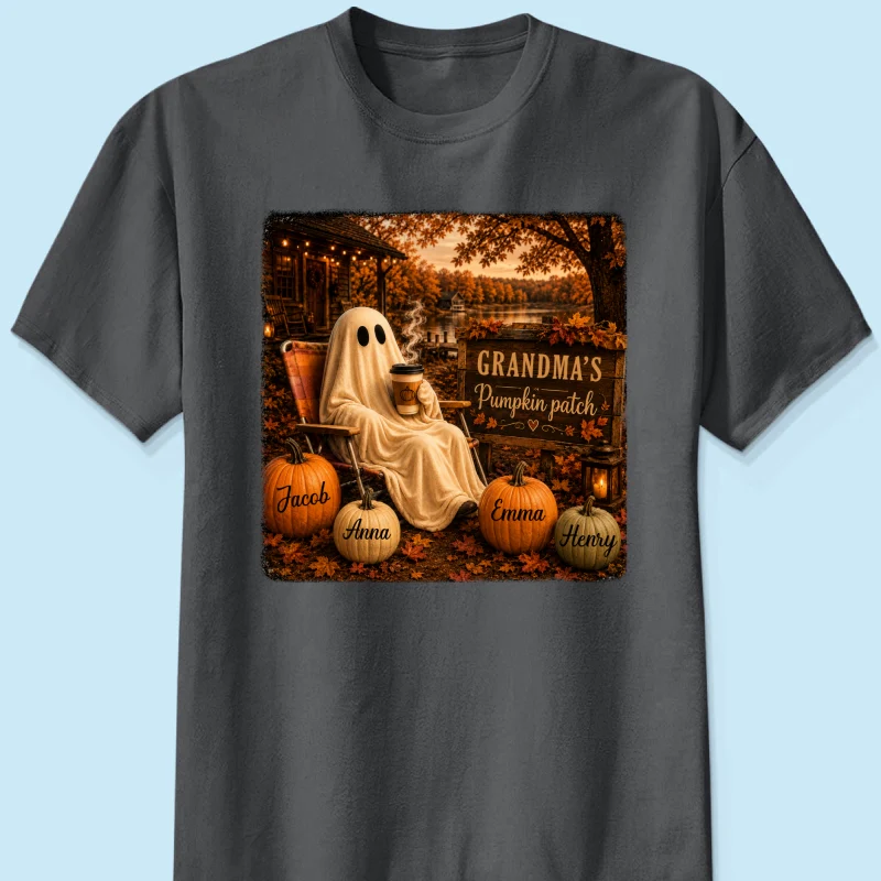 Grandma's Pumpkin Patch Ghost Fall Vibe - Personalized Shirt - Cozy Fall Gift for Grandma - Image 10
