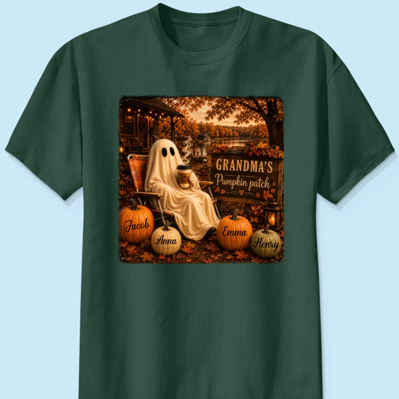 Grandma's Pumpkin Patch Ghost Fall Vibe - Personalized Shirt - Cozy Fall Gift for Grandma - Image 11