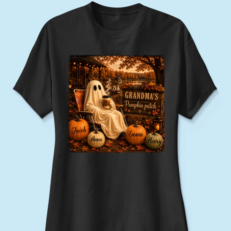 Grandma's Pumpkin Patch Ghost Fall Vibe - Personalized Shirt - Cozy Fall Gift for Grandma - Image 12